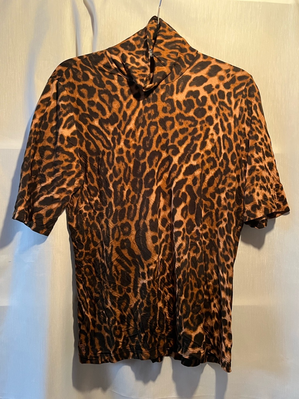 Ralph Lauren Leopard-Print Short Sleeve turtleneck in Brown and Black